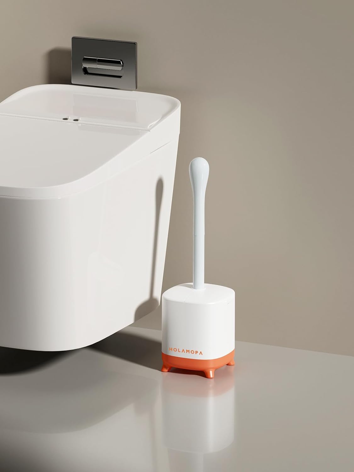 Toilet Bowl Brush and Holder Set, Toilet Cleaner Brush with Automatic Dripping-Free Holder, Rugged Handle and Enduring Bristles for Bathroom and Small Spaces Cleaning, (White, 1 Pack)