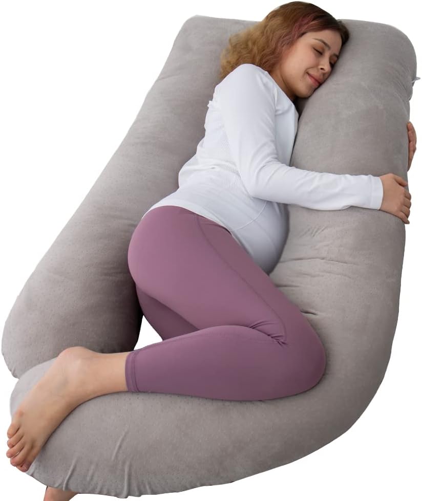 60 Inch Pregnancy Pillows for Sleeping, Extra Large U Shaped Body Pillow, Pregnancy Pillow, Maternity Pillow for Pregnant Women with Velour Cover (Grey)