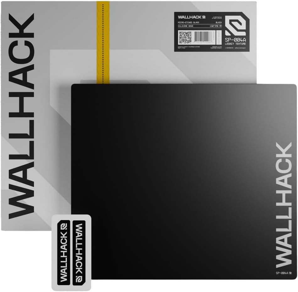 Wallhack SP-004A Glass Mouse Pad 15.4" x 17.7" Tempered Glass Mousepad for FPS & Esports Gaming, Compact Precision Surface, Smooth Tracking & Non-Slip 60A Silicone Base for Small Desk Setups, Black