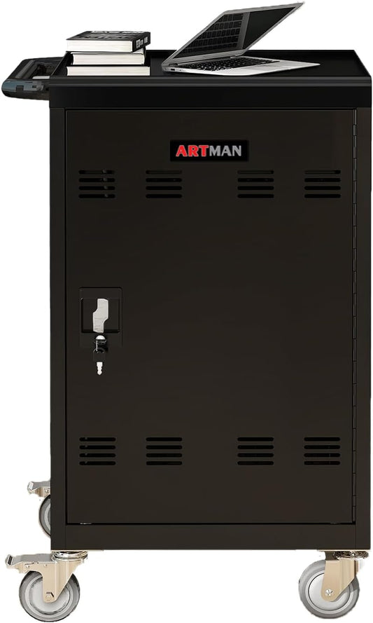 32-Port 30-Bay Charging Cart with Lock, Black | Laptop Storage, Cord Management, Access Lock, for iPads/Chromebooks up to 16.3", for School/Business