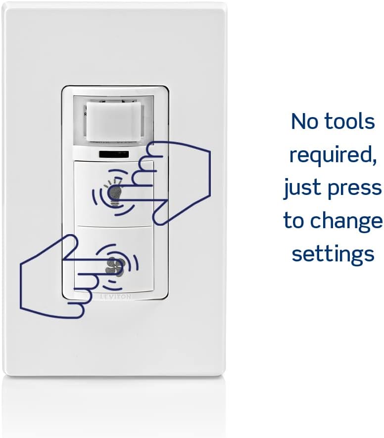 Leviton Dual Combination Humidity Sensor with Separate Light Switch, Automate Bathroom Exhaust Fan, Air Circulation, Moisture Control, Single Pole/Single Pole, ¼ HP, DHD05-1LW, White