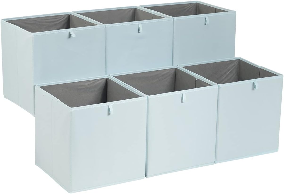 Amazon Basics Collapsible Closet Organizer Cube Storage Bins, Space-Saving Storage Baskets for Shelves, White, 10.5x10.5x11", 6-Pack