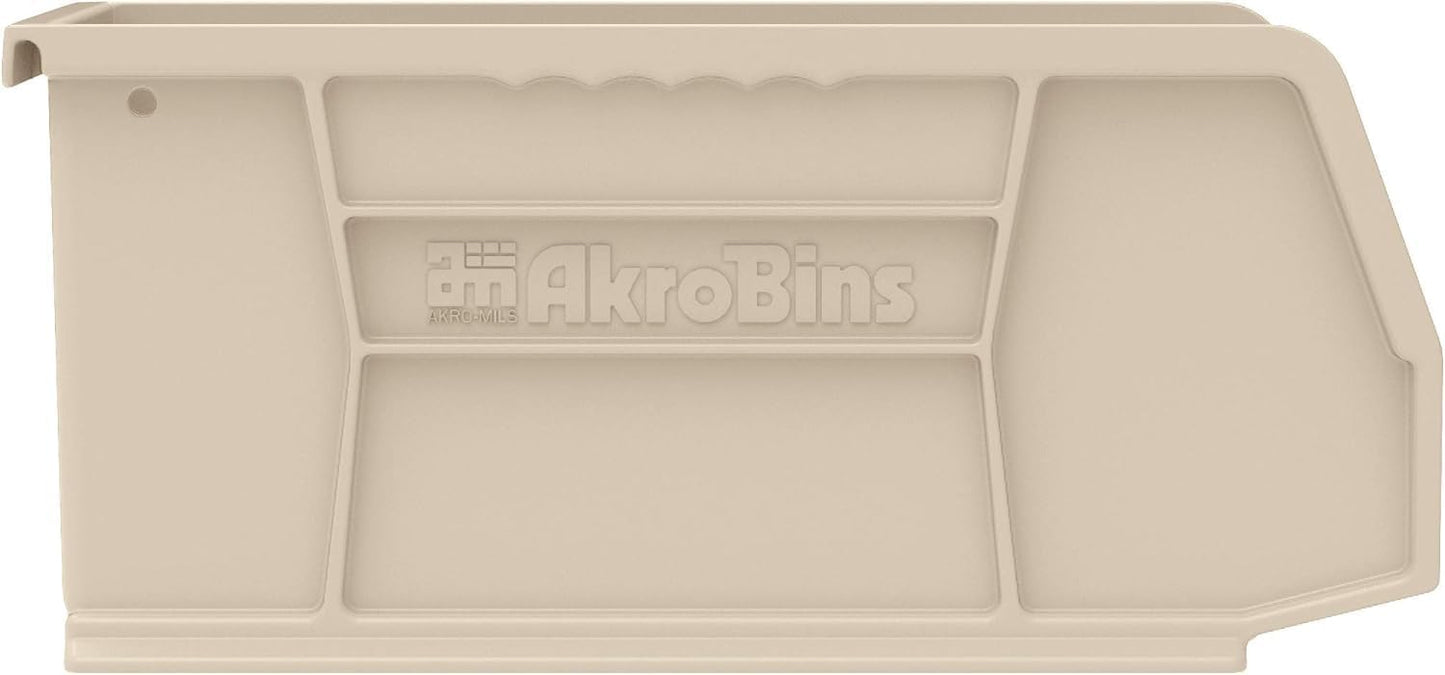 Akro-Mils 30230 AkroBins Plastic Storage Bins, Space-Saving Stackable Bins for Garage, Pantry, Craft Organization, 11" x 5" x 5", Stone, 12-Pack