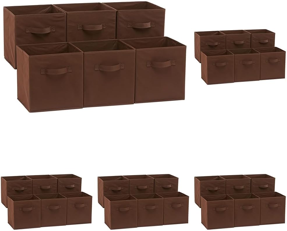 Amazon Basics Collapsible Fabric Storage Cubes Organizer with Handles, Sturdy Storage Bins for Organization, 10.5" x 10.5" x 11", Beige, 6-Pack