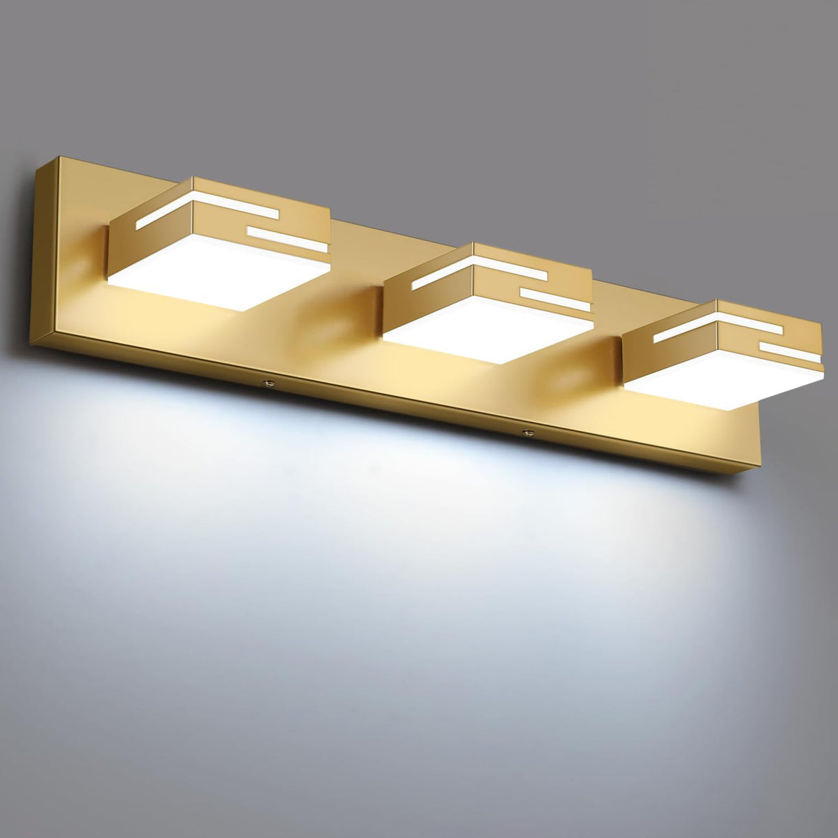 LED Modern Bathroom Vanity Light Fixtures, Dimmable Gold Vanity Lights for Bathroom Lighting Fixtures Over Mirror, with 360° Rotatable Heads 3-Light 22-inch (Cool White 6000K)