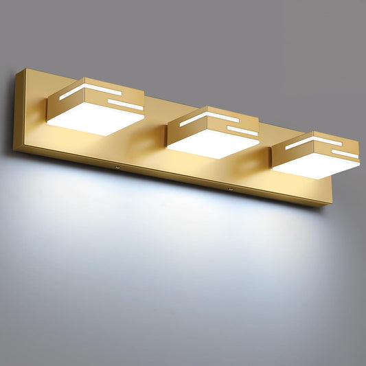 LED Modern Bathroom Vanity Light Fixtures, Dimmable Gold Vanity Lights for Bathroom Lighting Fixtures Over Mirror, with 360° Rotatable Heads 3-Light 22-inch (Cool White 6000K)