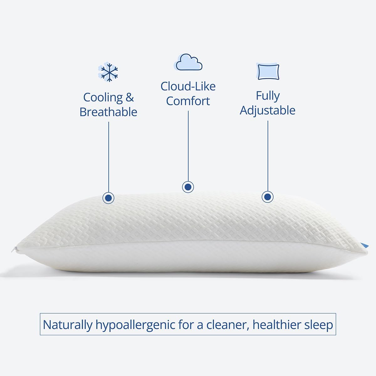 Cosy House Collection Luxury Rayon Derived from Bamboo Shredded Memory Foam Pillow - Adjustable & Removable Fill - Cool & Breathable Cover with Zipper for Side, Back, & Stomach Sleepers (Queen)