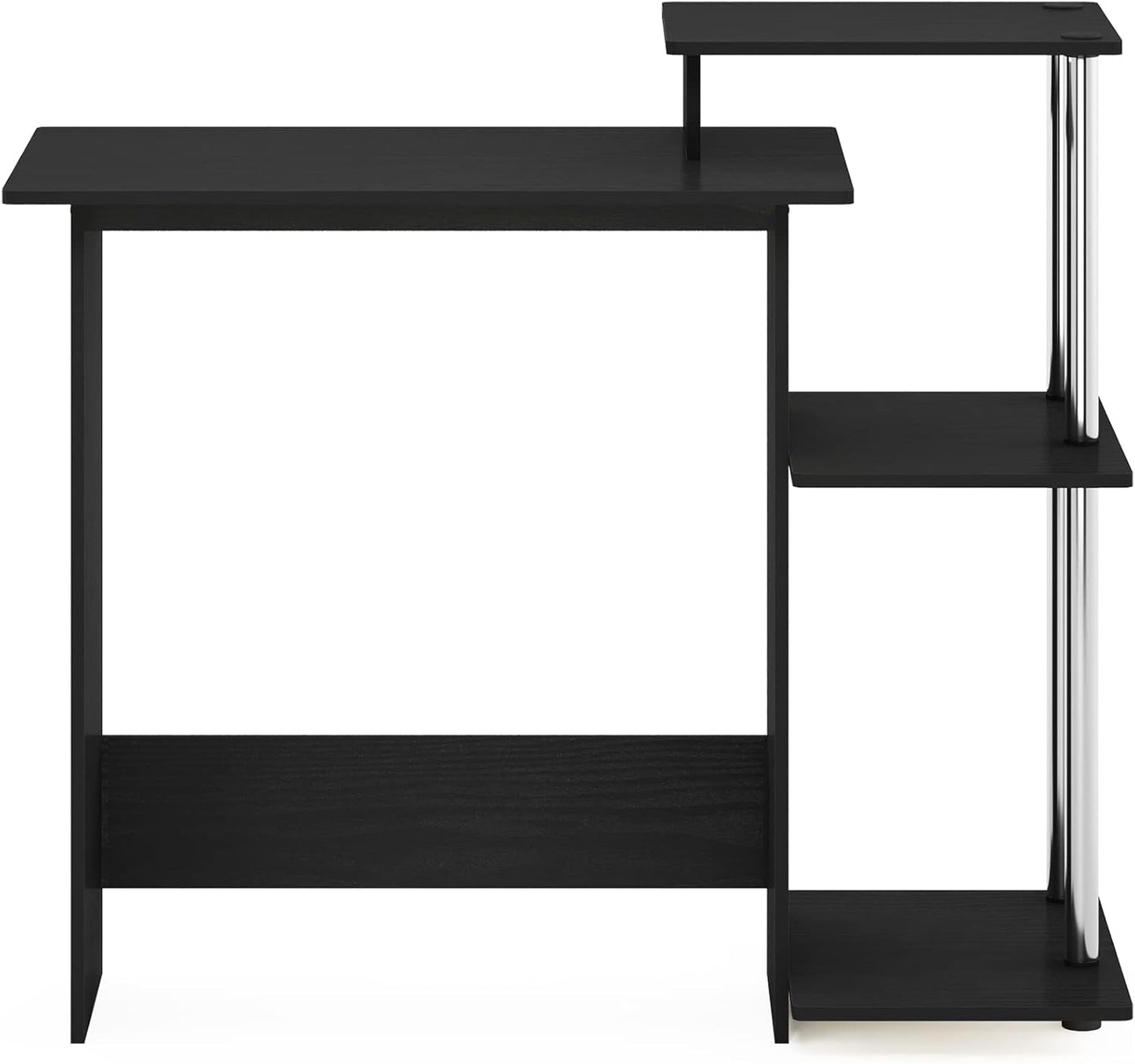 Furinno EFFICIENT Desk, 28.6" Wide Gaming Desk with 3 Open Side Shelves, Laptop Notebook Computer Desk, Office Desk for Home Office, Study Room, Dorm, Bedroom, Americano/Stainless Steel