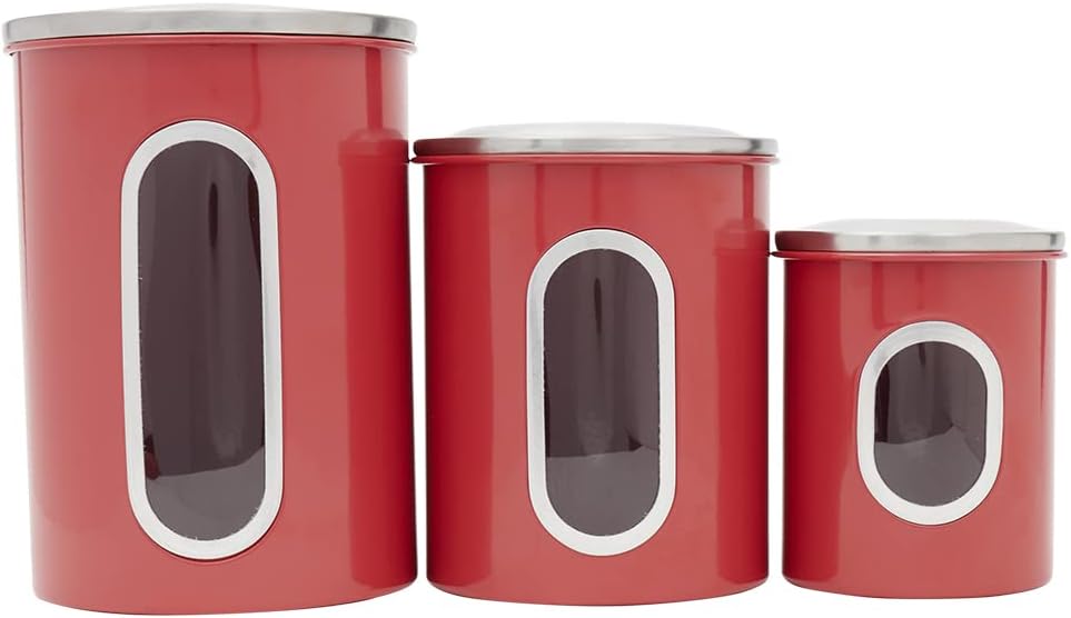 Kitchen Canisters Set For Countertop By Home Basics | Retro-Styled Canisters For Kitchen Counter | Stainless Steel and Glass, See-Through Windows (Turquoise), 4 Pieces