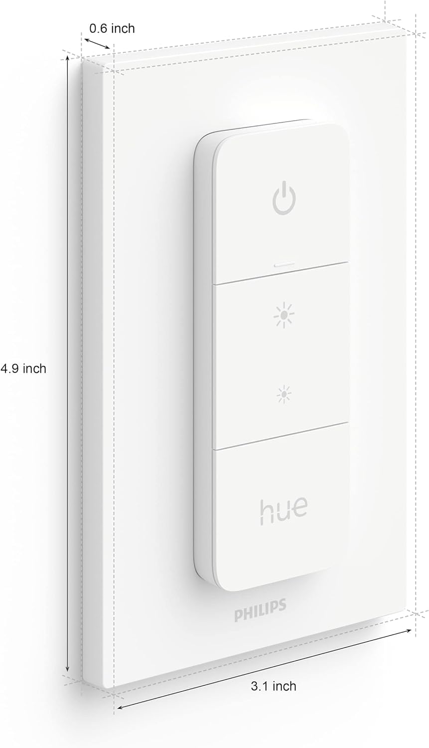 PHILIPS Hue Smart Dimmer Switch Remote, White, 1 Pack, Turns Hue Lights On, Off, Dims or Brightens, Smart Home Control, Requires Bridge, Easy, No-Wire Installation