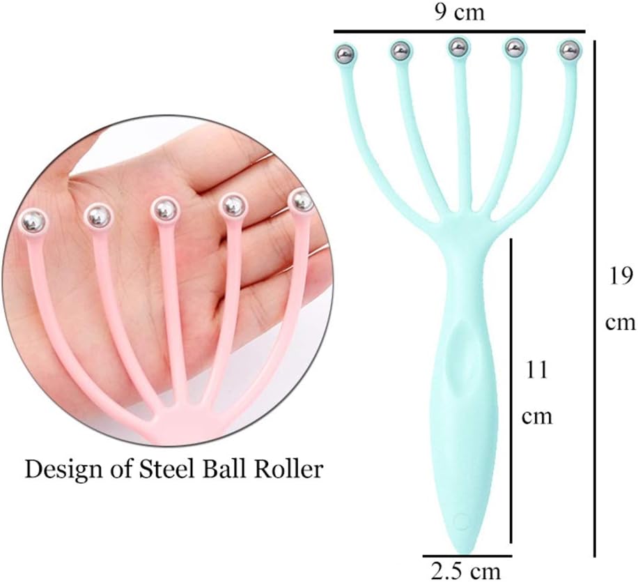 Handheld Scalp Massager, SPA Claw Massager with Steel Balls, Gentle Scalp Massage for Stress Relief (Blue)
