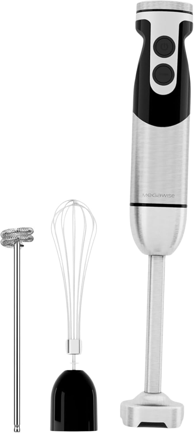 MegaWise 5-in-1 Immersion Hand Blender Set with Variable Speed, 400W, Stainless Steel - Includes Chopper, Whisk, Milk Frother, and Beaker - Ideal for Soups, Smoothies, Baby Food & More (RED)