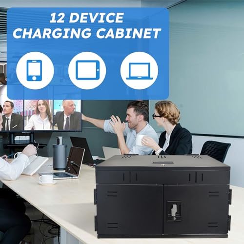 12 Device Charging Station for Laptops & Tablets, Portable Lockable Charging Cabinet Lock Box with Cable Management,Fits 17in Laptop Computers Chromebooks, for Classroom, Library, and Office(Black)