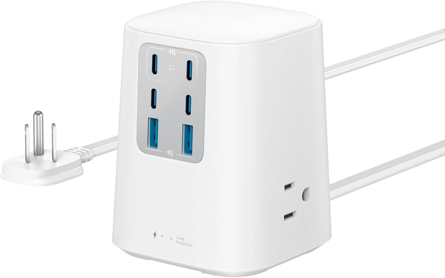 Anker Desktop Charger, 9-in-1 Power Strip with 300J Surge Protector, 5ft Flat Plug Extension Cord with Multiple Devices, 100W USB C Charger with 3 AC, 2 USB A, 4 USB C, Home Office, Desk Accessories
