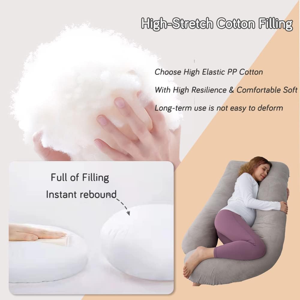 60 Inch Pregnancy Pillows for Sleeping, Extra Large U Shaped Body Pillow, Pregnancy Pillow, Maternity Pillow for Pregnant Women with Velour Cover (Grey)