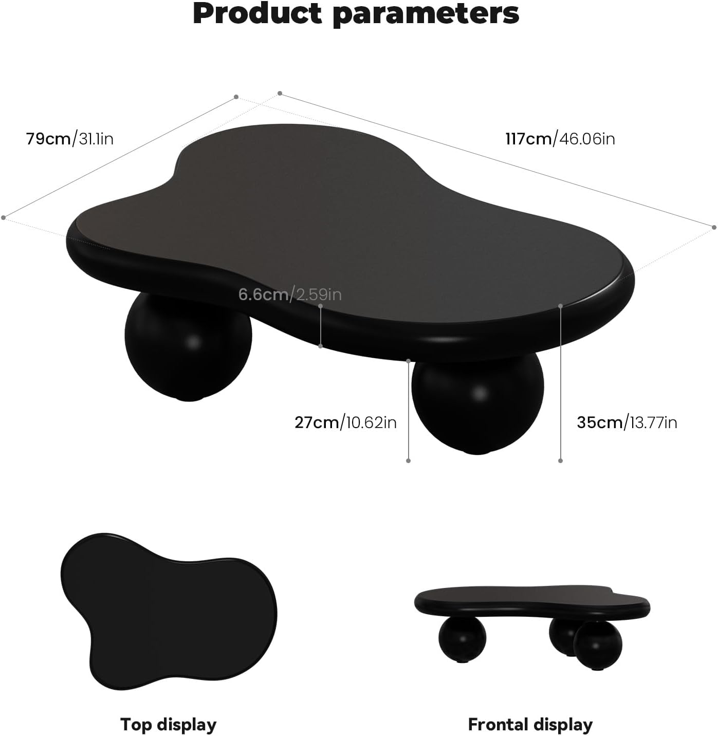 Cloud Coffee Table (D Black 46.06in) | Cute Irregular Tea Table with Large Tabletop, Cloud Shape Modern Accent Cocktail Table for Living Room, Office, Home Decor