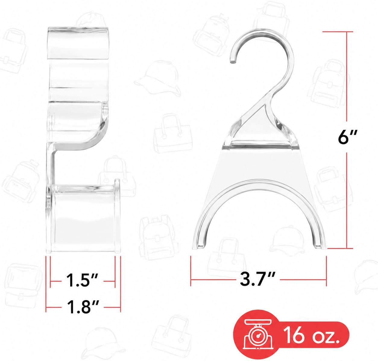 Wiosi Handbag Hanger 3 Pack - Durable Luxury Acrylic Holder Organizers Storage for Purse Tote Bag Satchel Backpack Crossover - Holds Up to 66Lbs – Easy to Clean, No Tools Required