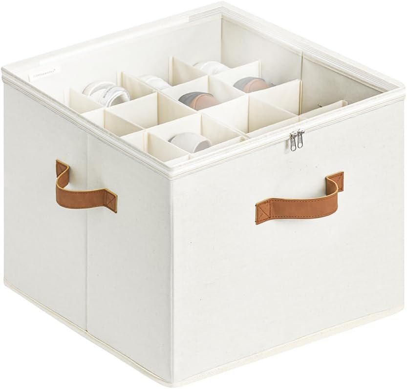 StorageWorks 16-Pair Fabric Shoe Storage Box for Closet, Brown and White