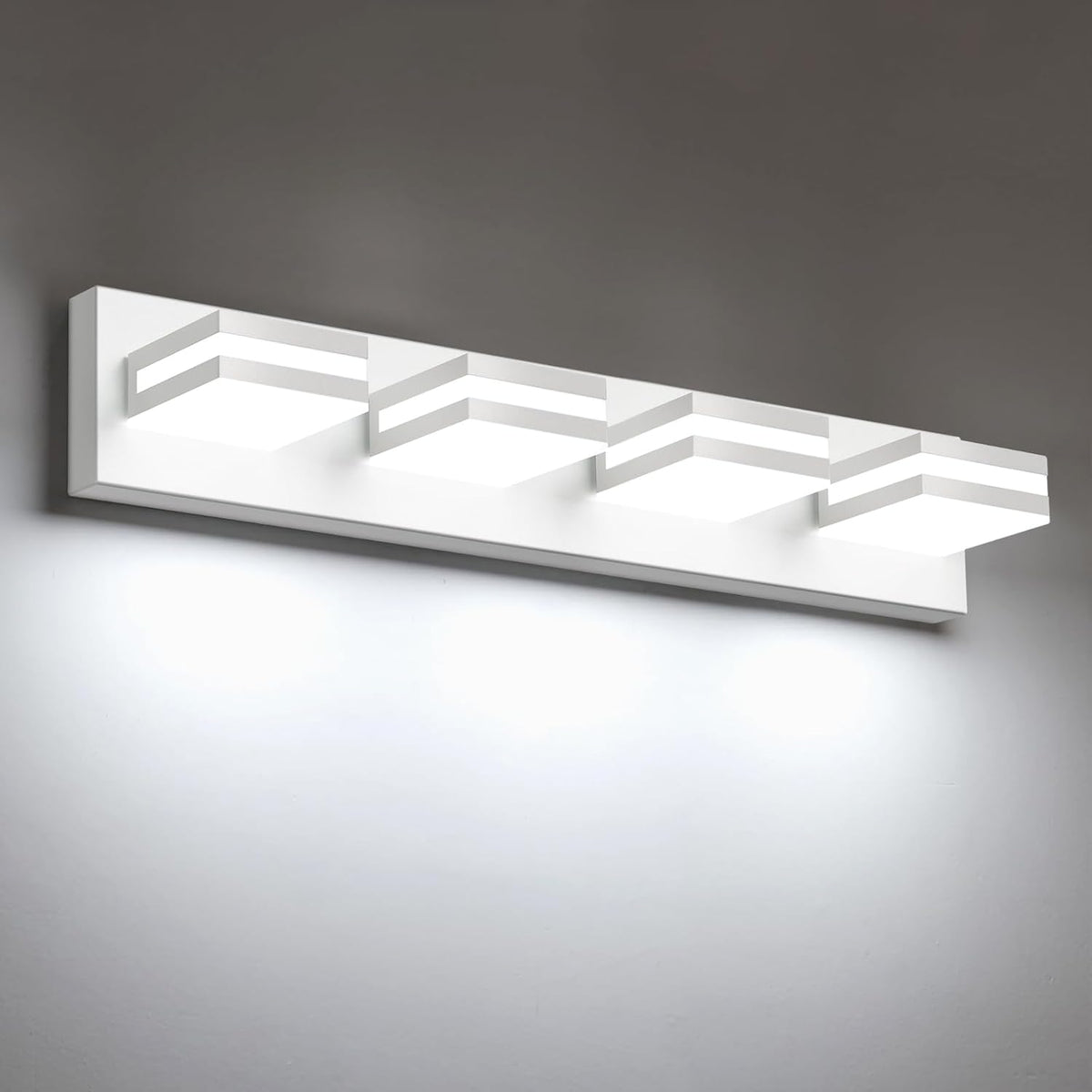 IZORRO LED Modern Bathroom Lights Fixtures(4-Light,Dimmable,360°Rotate),Matte White Acrylic Wall Lighting,Vanity Lights for Bathroom Over Mirror - 6000k 24In （No Assembly Required）