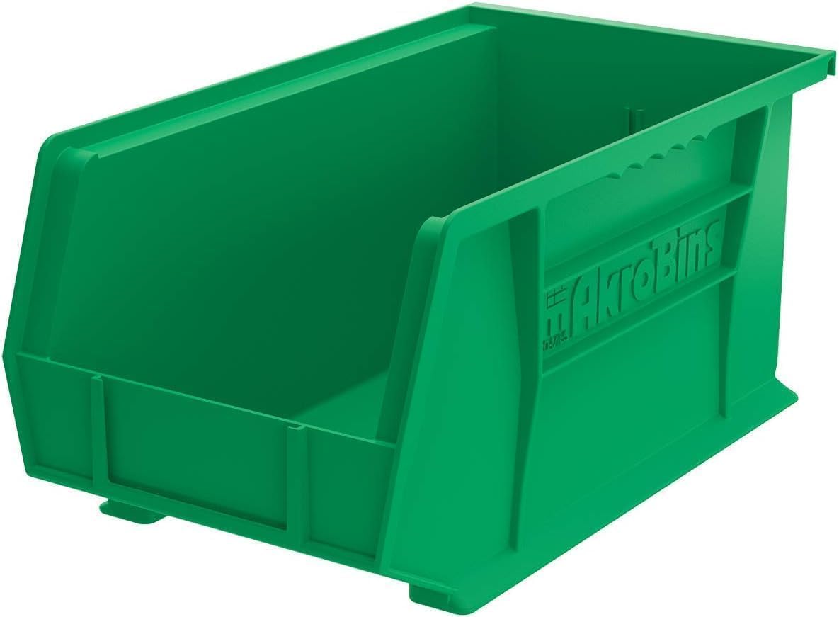 Akro-Mils 30240 AkroBins Plastic Storage Bins, 15"x8"x7", Green, 12-Pack | Space-Saving Stackable Bins for Garage, Pantry, Craft Organization