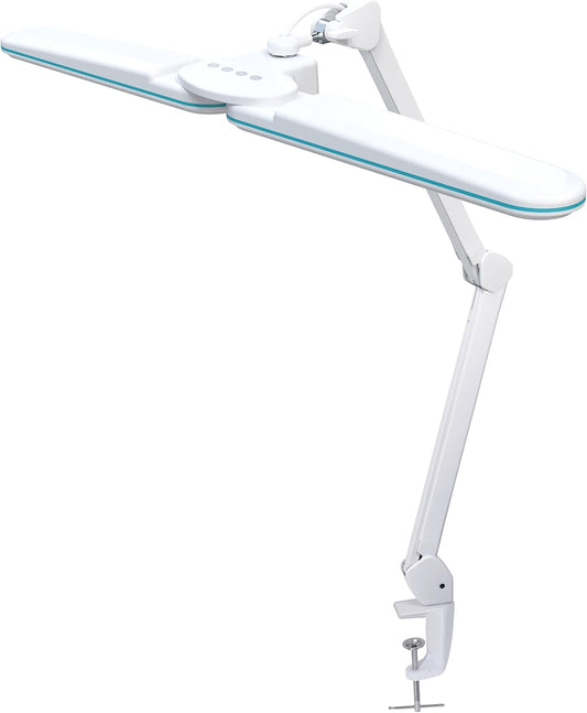 Neatfi Elite HD XL LED Desk Lamp | 3 Light Modes | Non-Polar Dimming | 17 Inches Wide | Eye-Caring Desk Light for Home Office, Drafting, Beauty Shop, Workbench (Blue Ring, CCT with Clamp)