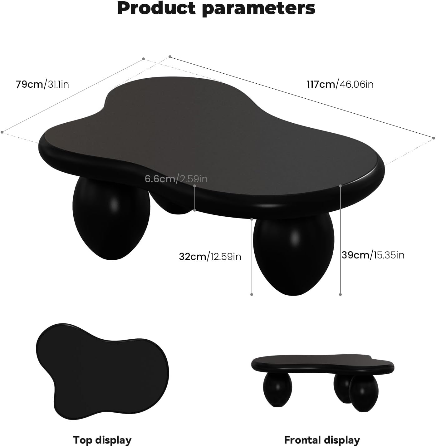 Cloud Coffee Table (C Black 46.06 inch) | Cute Irregular Tea Table with Large Tabletop, Cloud Shape Modern Accent Cocktail Table for Living Room, Office, Home Decor