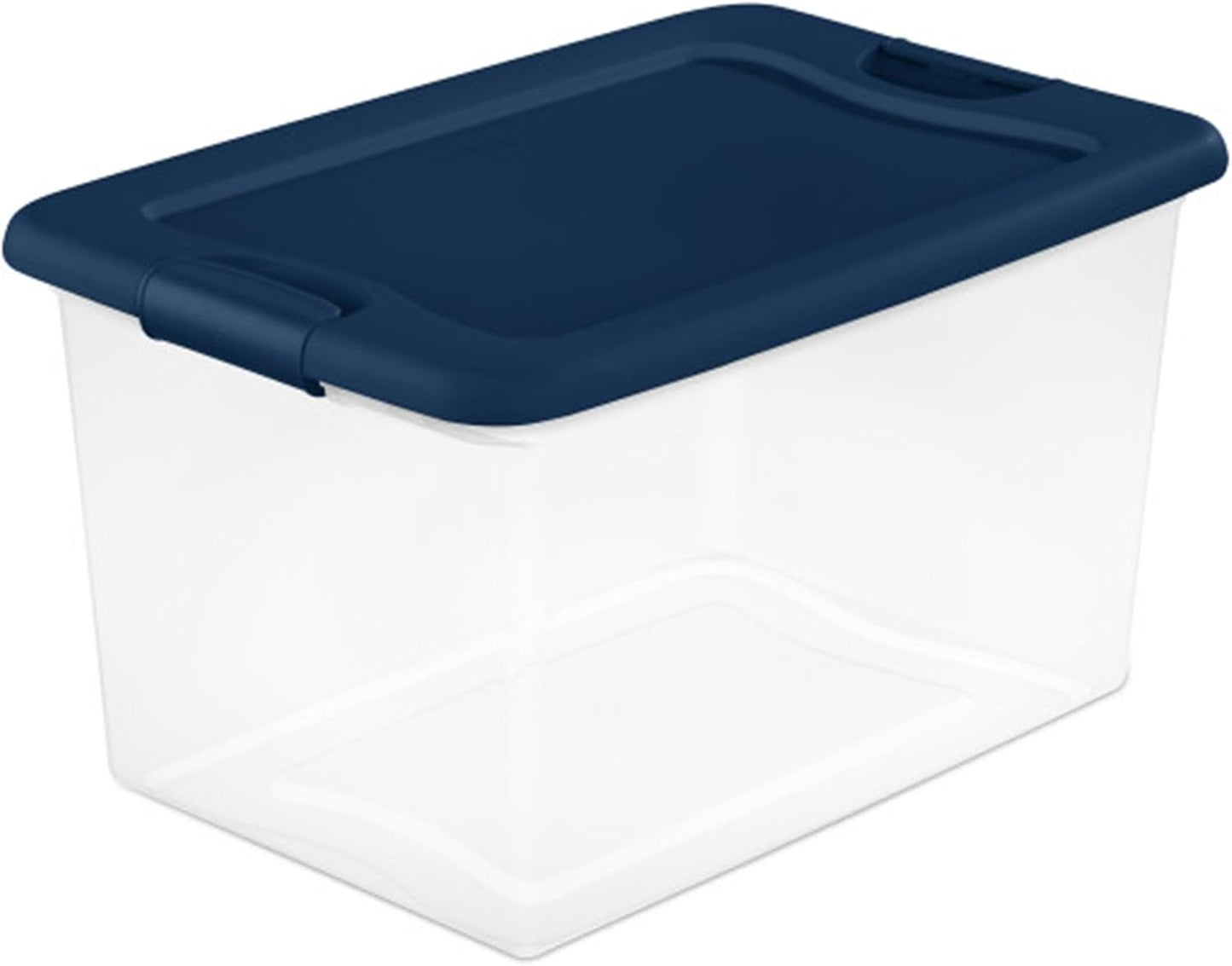 Sterilite Color Program, Large Clear Plastic Storage, 64 Quart, 18-Pack | Clear Bins with Blue Lids - Stackable Organizing Container Boxes for Closet, Bathroom, and Office