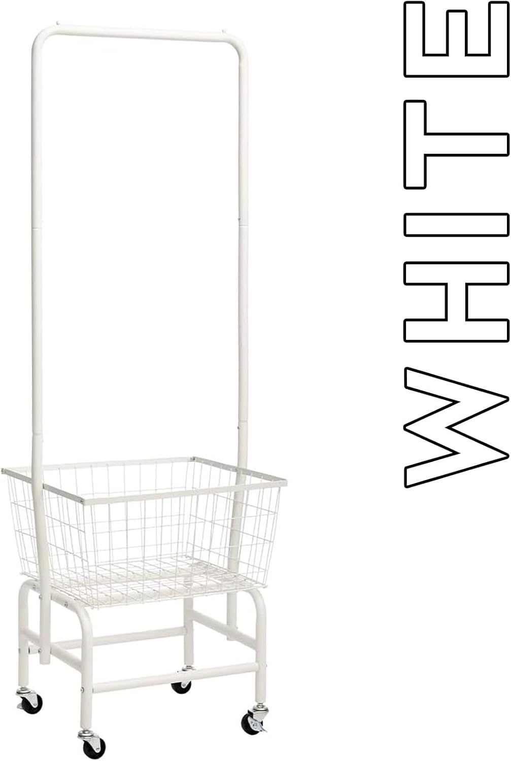 ALIMORDEN Laundry Cart with Clothes Rack, Rolling Laundry Butler with Wire Storage Rack，White