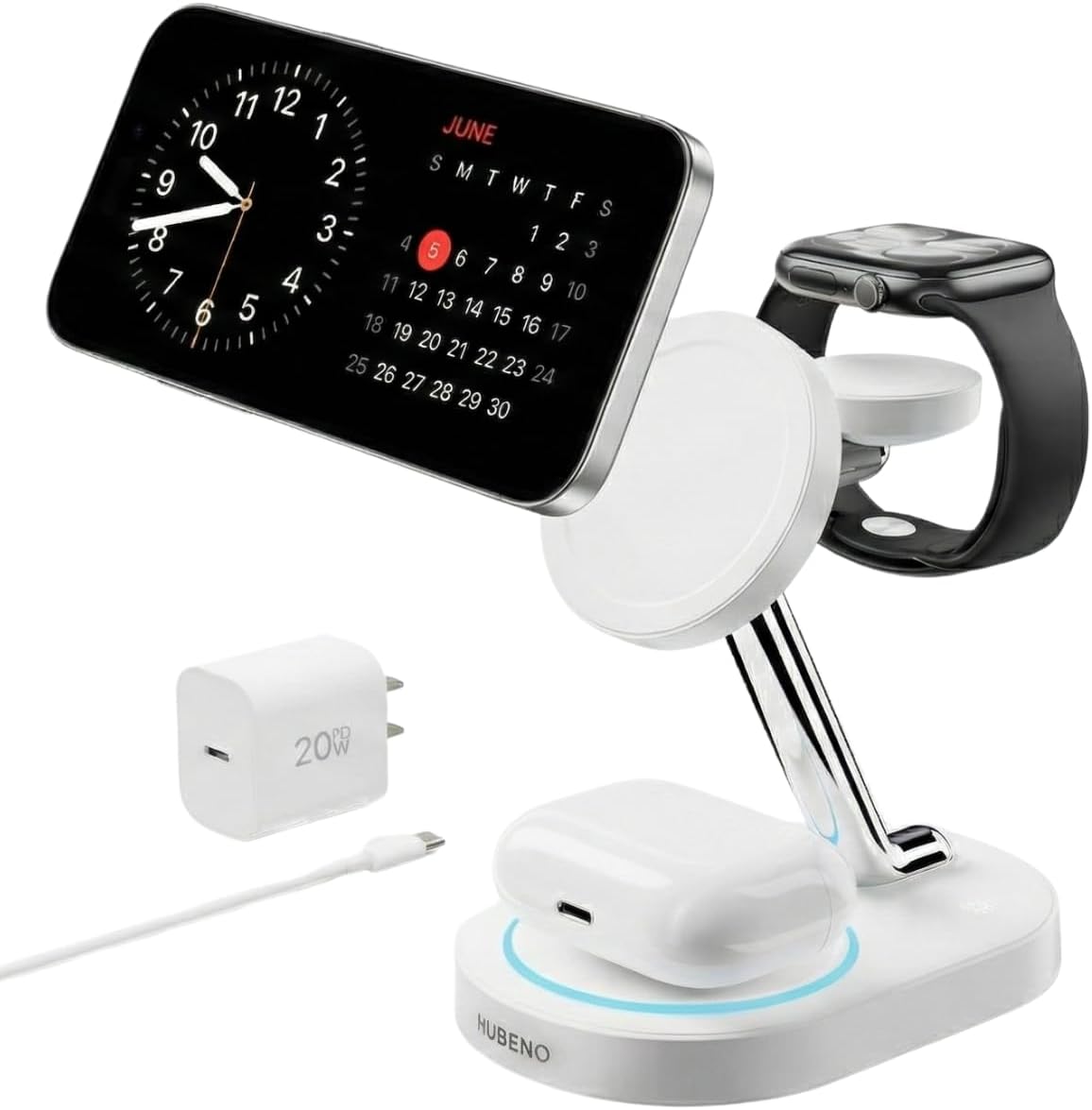 Multiple Charging Station for Magsafe Apple Devices, Wireless Charger Station for MagSafe iPhones, 3 in 1 Magnetic Charger Stand for iPhone 17/16/15/14/13/12, Apple Watch & AirPods(Blk)