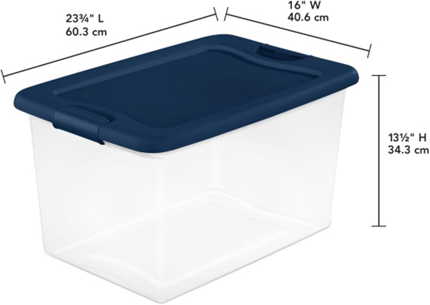 Sterilite Color Program, Large Clear Plastic Storage, 64 Quart, 6-Pack | Clear Bins with Blue Lids - Stackable Organizing Container Boxes for Closet, Bathroom, and Office