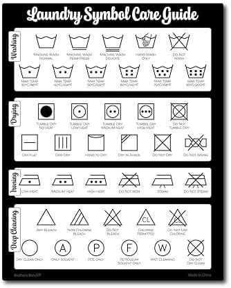 Farmhouse Laundry Symbols Magnet, 8x10 Laundry Symbols Chart, 39 Icons for Clothing Care Guide, Laundromat Care Symbol Wall Art for Home, Washing Room Sign Chart, Laundromat Room Organization & Decor