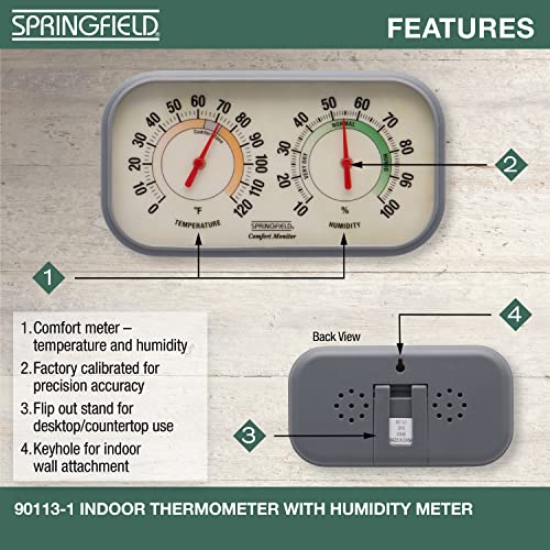 Springfield Color Track Humidity Meter and Indoor Thermometer, Analog Weather Station for the Bedroom, Nursery, Storage, and Inside the Home