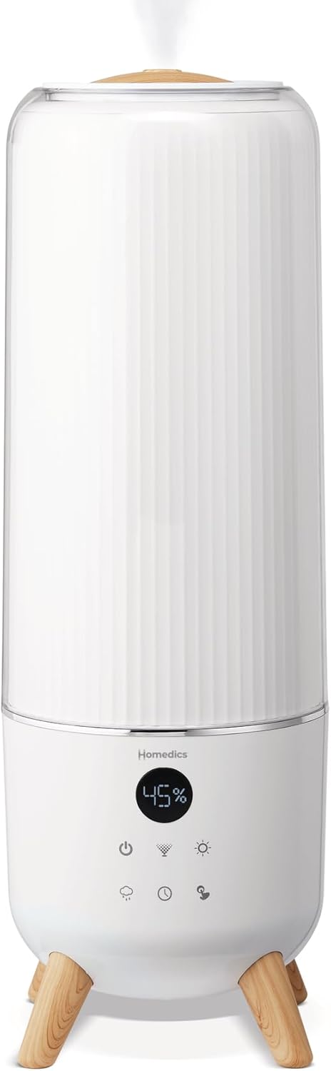 Homedics Cool Mist Ultrasonic Humidifier for Bedroom, Large Room Humidifier, Top-Fill 1.47-Gal Tank, Essential Oil Pads, Built-In Timer, 3 Mist Settings, Air Humidifier for Home, Office, Plants