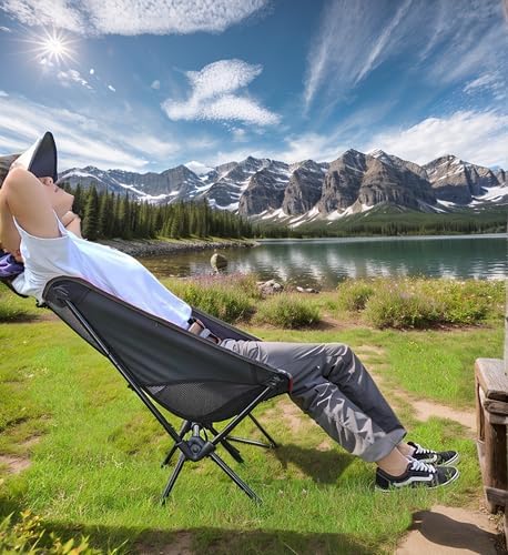 Wind Tour Portable Camping Chair Lightweight Foldable Outdoor Chair for Hiking Camp Backpacking Lawn Beach Fishing Picnic with Carry Bag (Black-2)