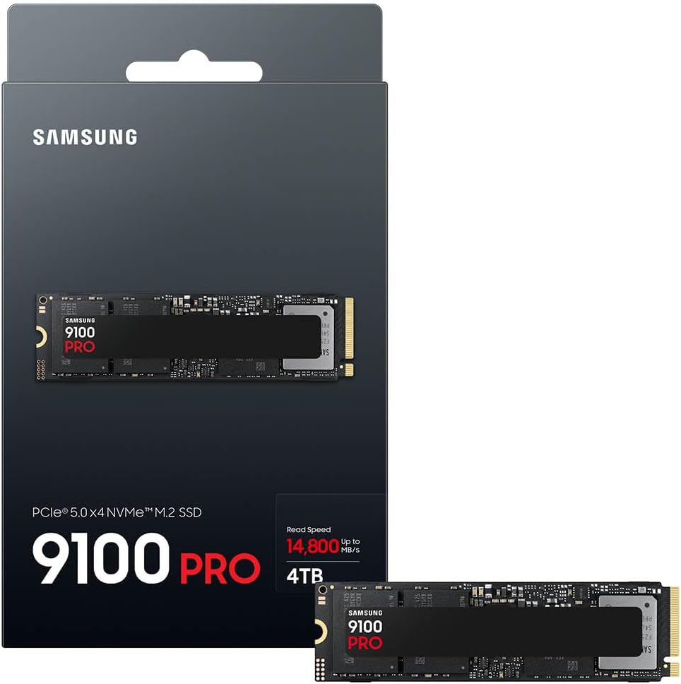 Samsung SSD 9100 PRO 4TB, PCIe 5.0x4 M.2 2280, Seq. Read Speeds Up to 14,800MB/s, Best for AI Computing, Gaming, and Heavy Duty Workstations (MZ VAP4T0B/AM)