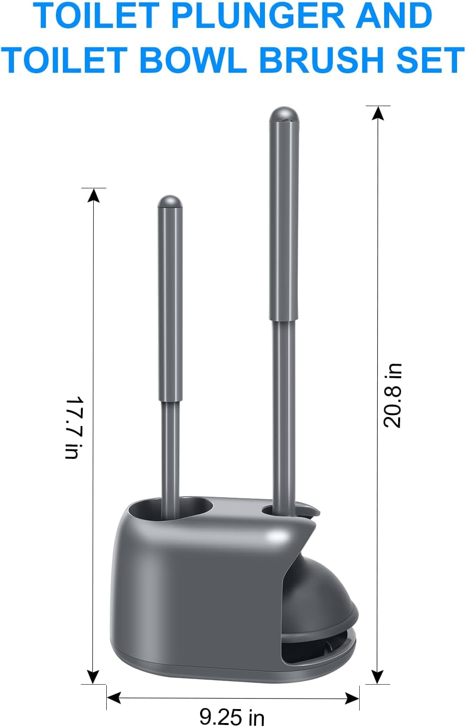 SetSail Toilet Brush and Plunger Set, Semi-Hidden Toilet Plungers Heavy Duty Toilet Bowl Brush and Holder for Bathroom Toilet Plunger and Brush Set for Deeply Cleaning - Gray