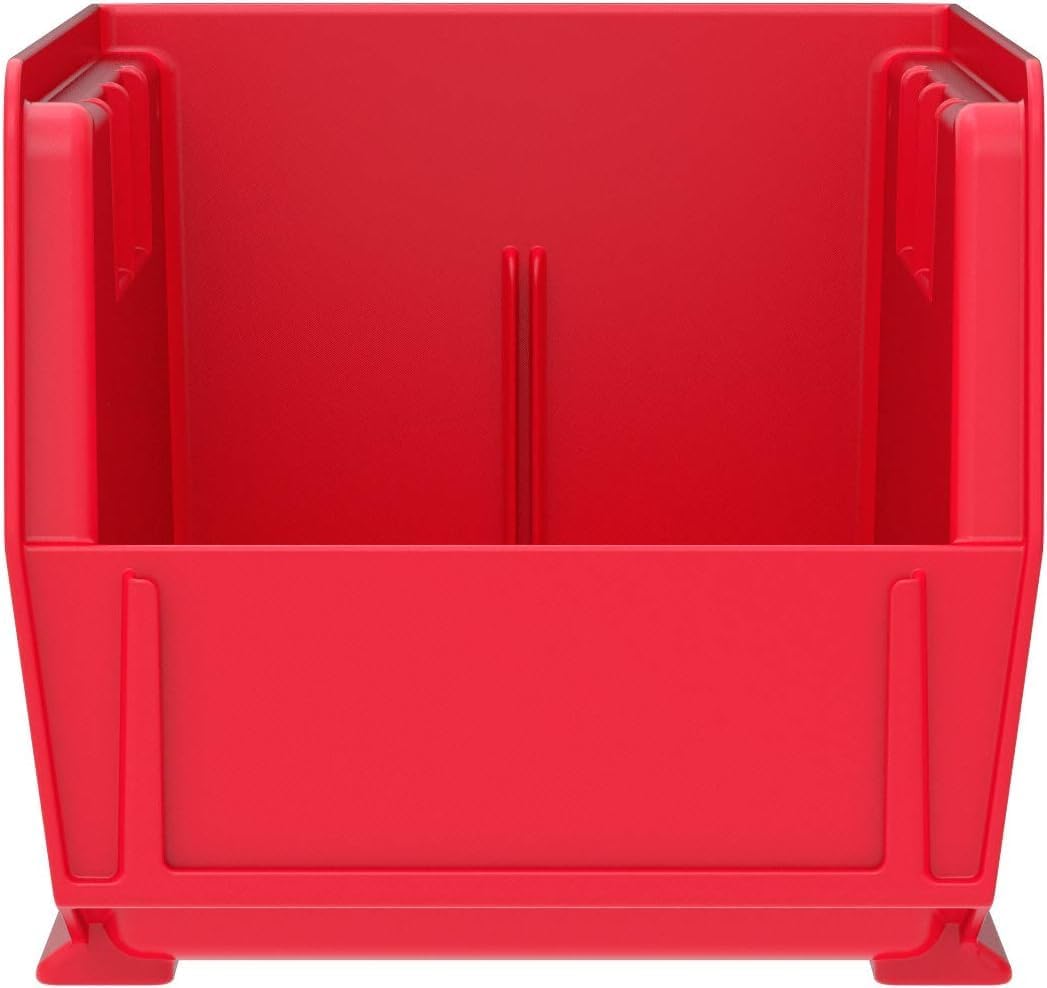 Akro-Mils 30230 AkroBins Plastic Storage Bins, Space-Saving Stackable Bins for Garage, Pantry, Craft Organization, 11" x 5" x 5", Red, 12-Pack