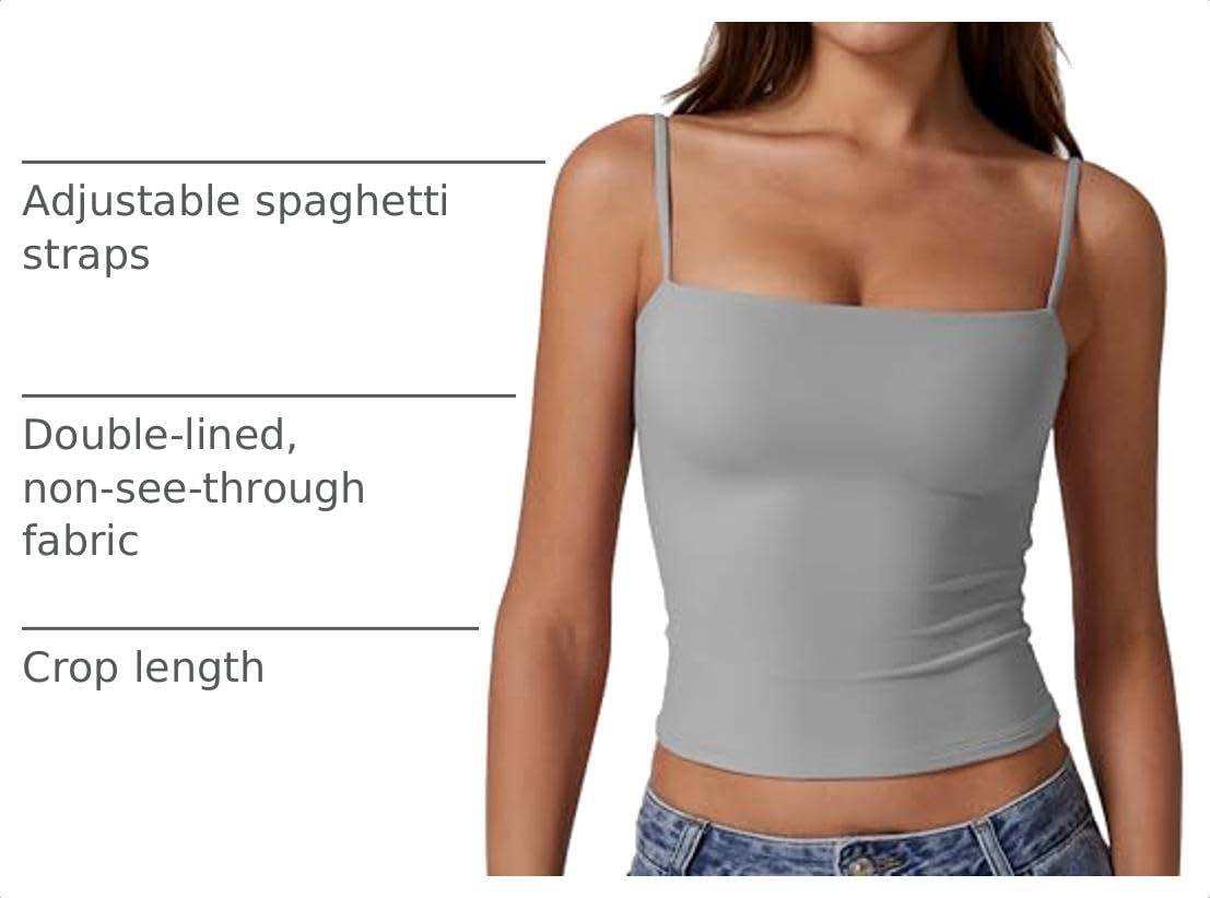QINSEN Women's Double Lined Basic Tank Top Adjustable Spaghetti Straps Sleeveless Camisole Shirts
