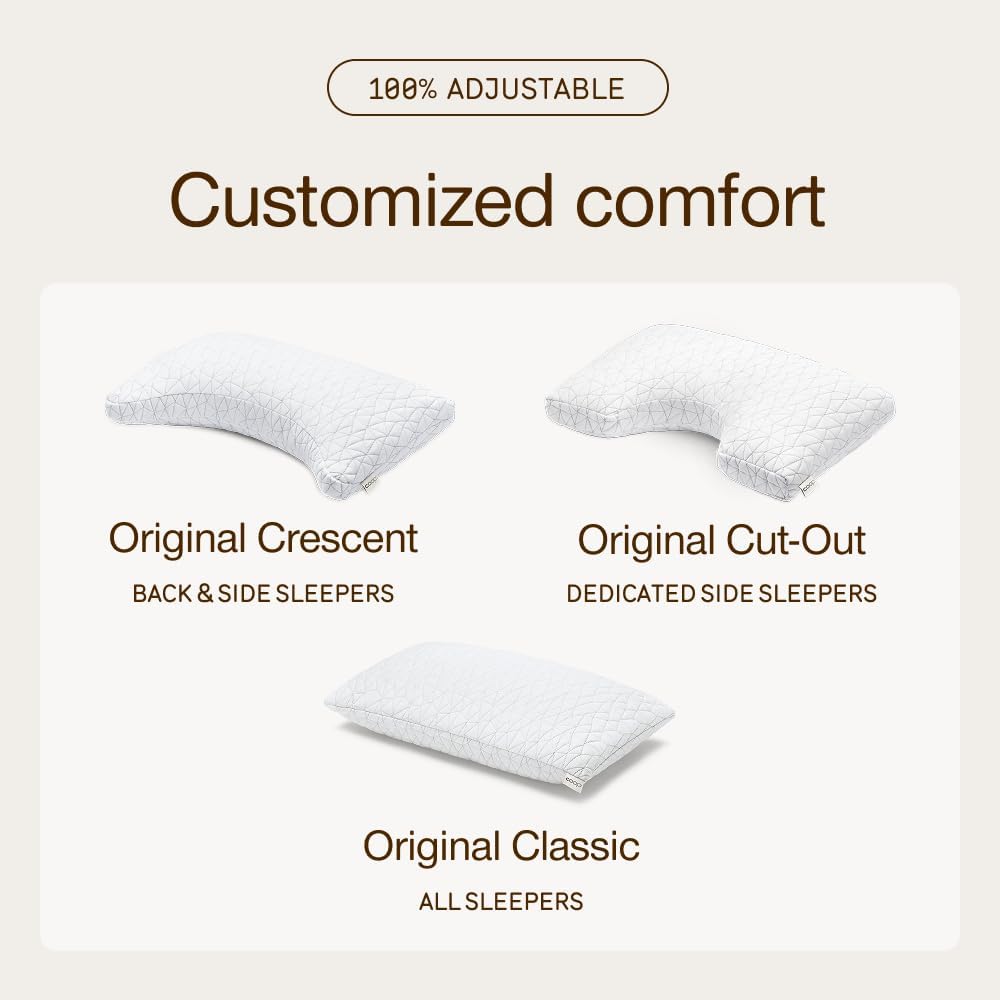 Coop Home Goods Original Crescent Adjustable Pillow, Queen Bed Pillows for Shoulder, Neck & Head Support, Crescent Foam Pillows - Medium Firm for Back & Side Sleeper, CertiPUR-US/GREENGUARD Gold