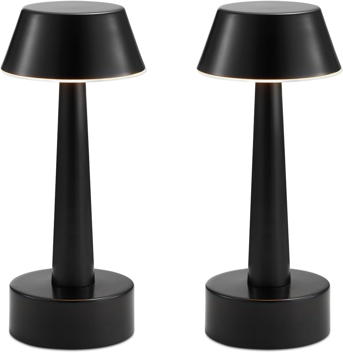 2 Pack Small Cordless Table Lamp for Restaurant, Black Metal Lamp