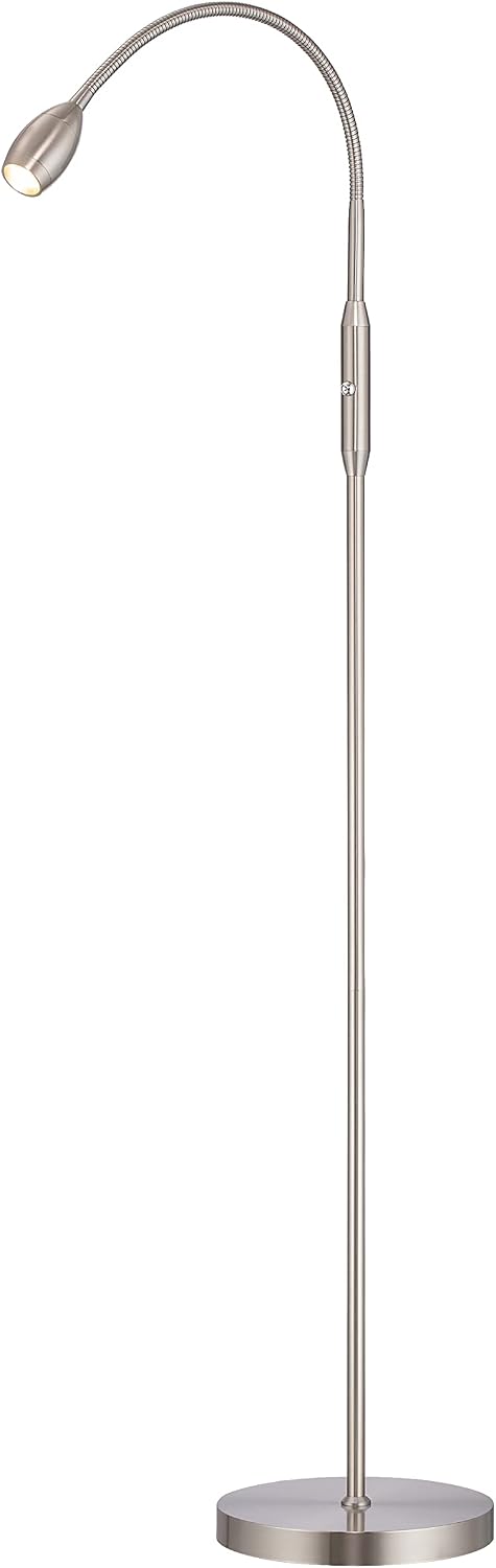 O’Bright Ray – Adjustable LED Beam Floor Lamp, Dimmable and Zoomable Spotlight, Flexible Gooseneck, Reading/Crafting Standing Lamp, Work Table Light, Brushed Nickel