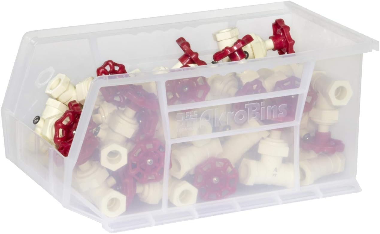 Akro-Mils 30240 AkroBins Plastic Storage Bins, 15"x8"x7", Clear, 12-Pack | Space-Saving Stackable Bins for Garage, Pantry, Craft Organization