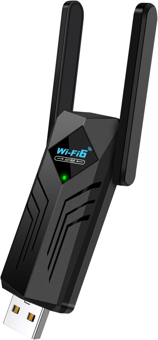 USB WiFi 6 Adapter with Bluetooth Dual 3dBi Antennas 5GHz/2.4GHz Dual Band Wireless Network Adapter for Desktop PC Laptop Windows 11/10/7 Gaming Streaming Stable Connection