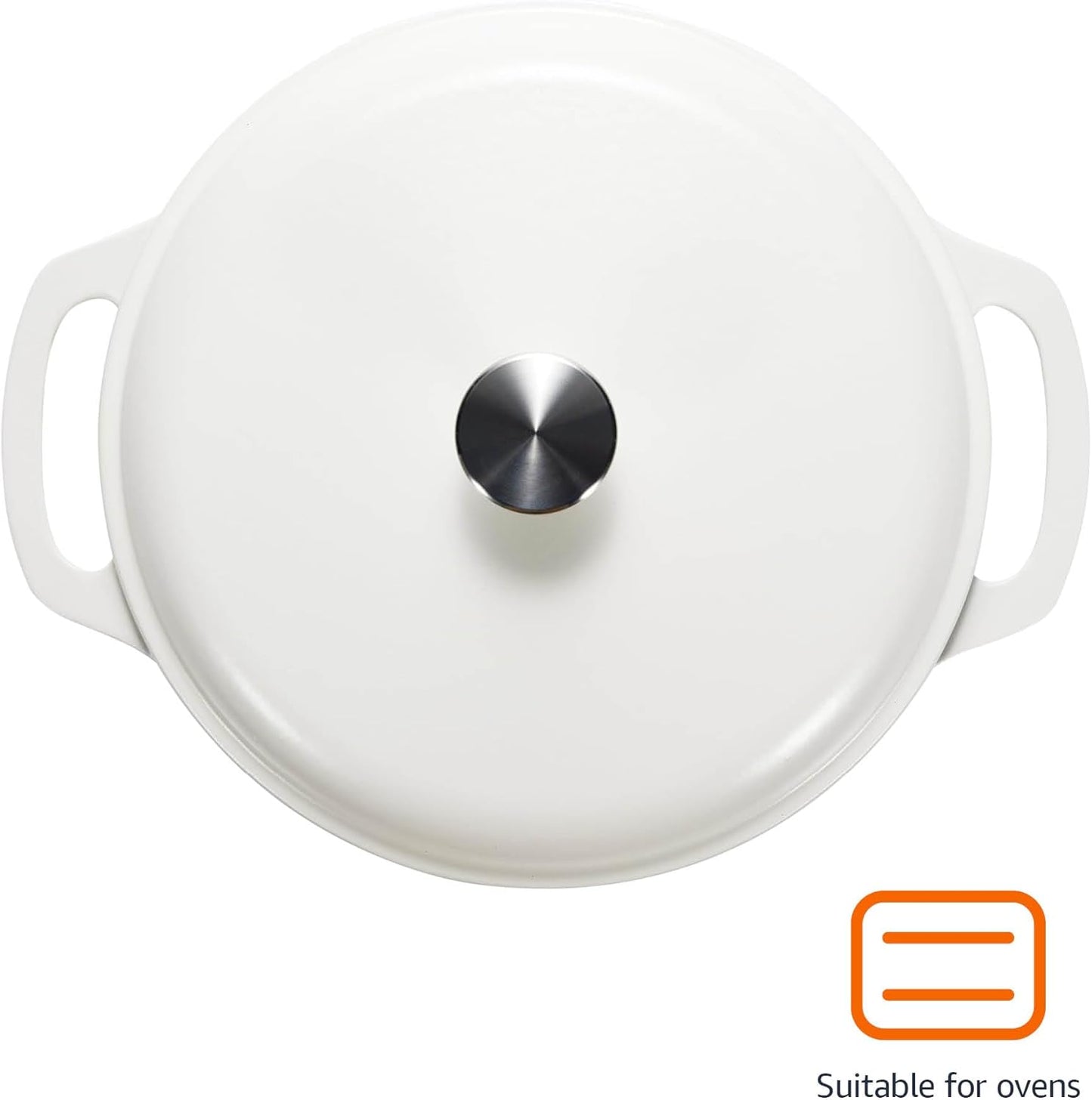 Amazon Basics Enameled Cast Iron Dutch Oven Pot with Lid, Round, Dual Handles, Heavy-Duty, Oven Safe for Stews, Roasting, Baking, 6-Quart, Matte White