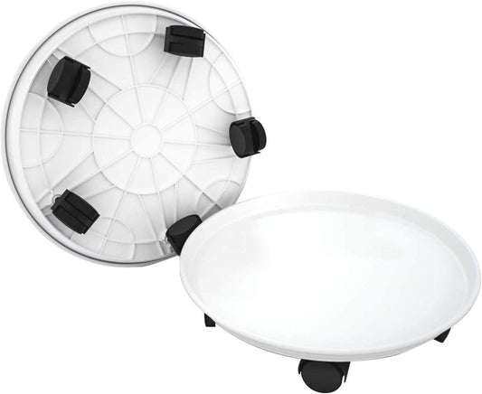 2 Pack 15.5" White Plant Caddy Round Movable Planter with Easy Moving Caster Wheels Dolly Trolley Tray Pallet Outdoor Indoor Tree Flower Stand Planter