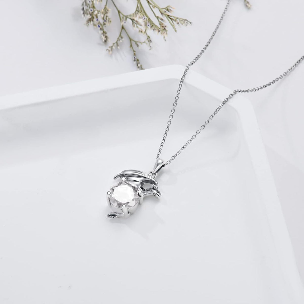 Dragon Necklace for Women/Men Sterling Silver Necklace with Birthstone Gift for Women/Men