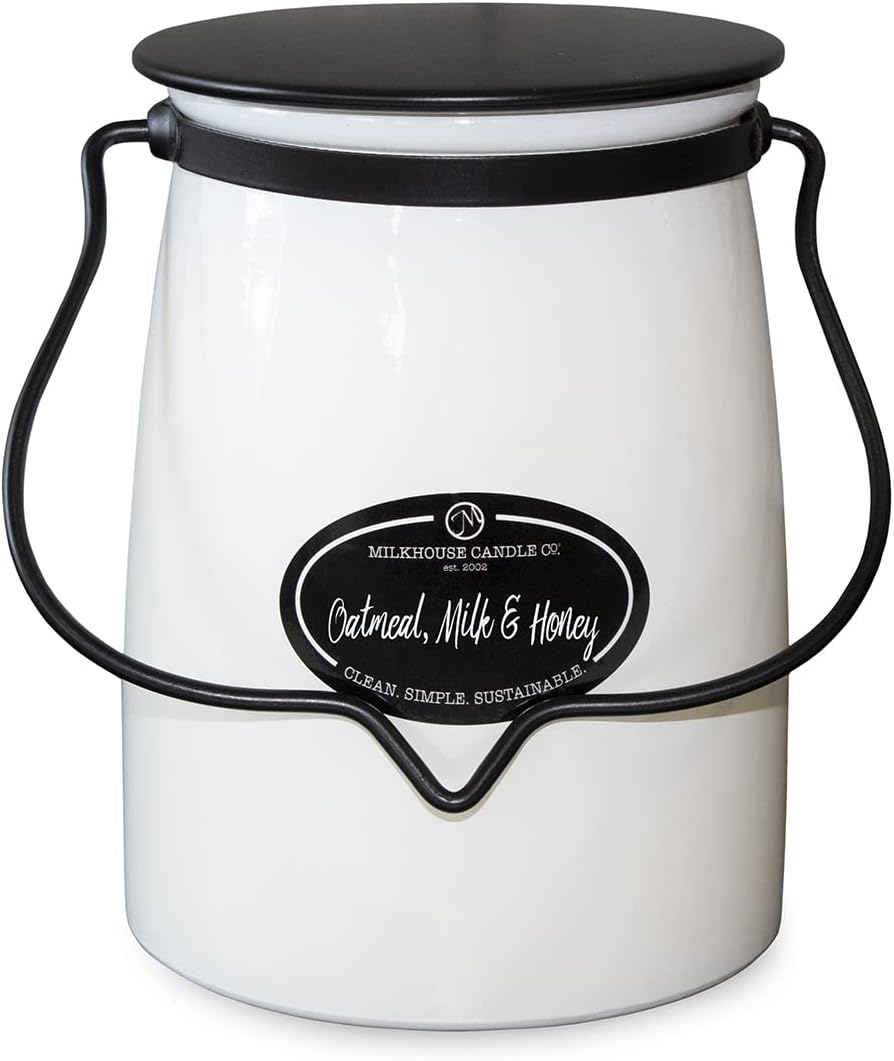 Milkhouse Oatmeal, Milk & Honey Soy Candle, 22 oz Butter Jar, 120+ Hr Burn