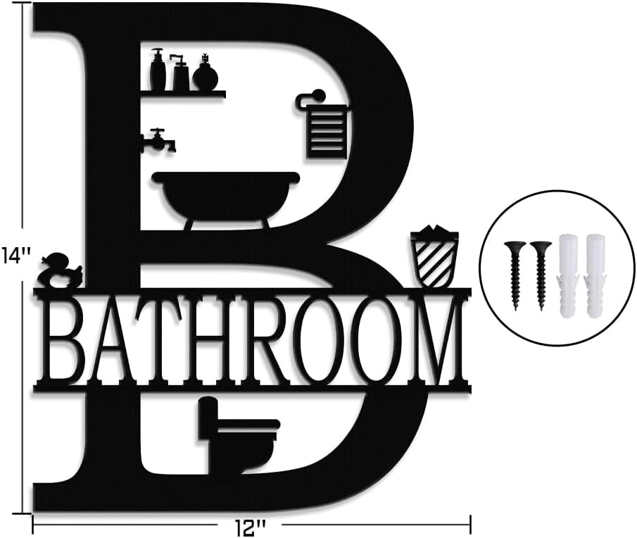XORT Metal Bathroom Wall Decor, Farmhouse Metal Bathroom Wall Art, Funny Bathroom Sign for Modern Home Hanging Decorations. (Black - 12 x 14 inch)