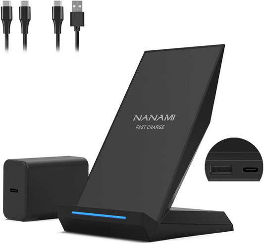 Fast 2 in 1 Wireless Charging Stand, with 30W Adapter for Universal Phone | High Speed Charger with Extra USB-A Port Compatible with iPhone 17/16/15/14/13/12/11, for Samsung Galaxy S26/S25/S24/S23/S22