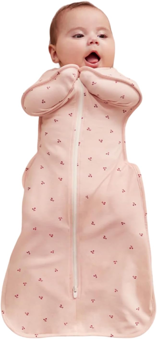 Love to Dream Swaddle Up Bamboo, Arms Up Position, Soft and Luxurious 100% Viscose from Bamboo - Wearable Blanket - 1.0 TOG - (20-24°C) Ideal for Moderate Temps, Newborn 5-8.5lbs, Cherries Blush